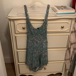 Seafoam green floral romper